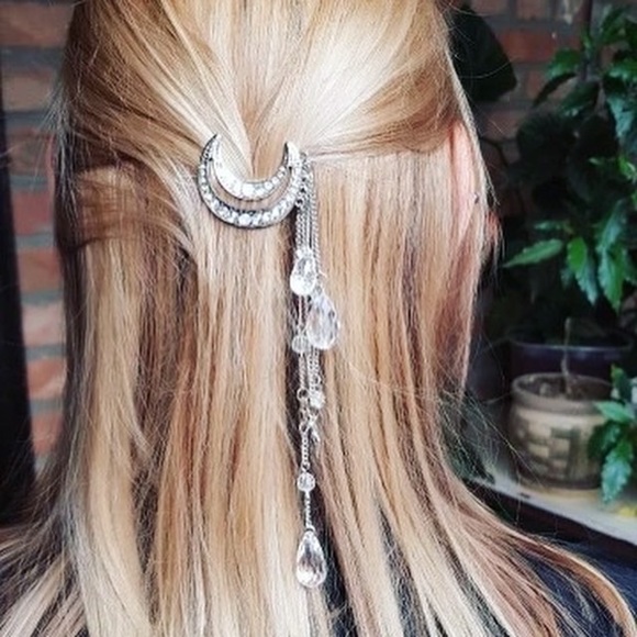 New Unworn Rhinestone Moon Dangly Hair Clip - Picture 6 of 6